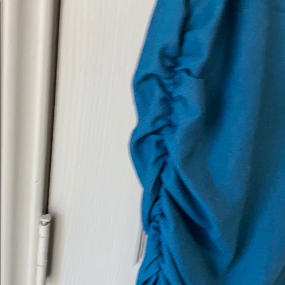 Ruched Asymmetrical Teal Dress - Picture 4 of 4